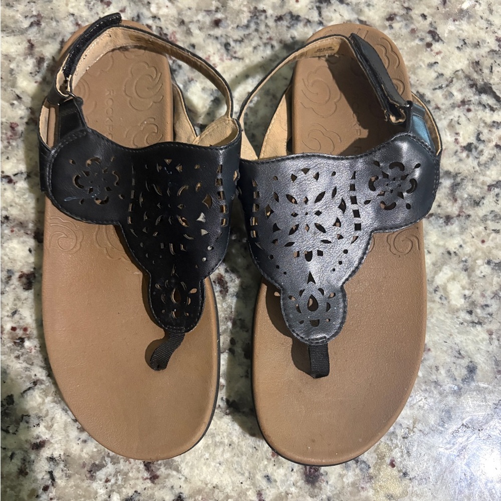 Rockport Black and Tan Sandals with Cutout Design